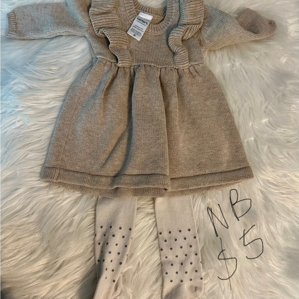 Adorable Knit Baby Dress with Tights